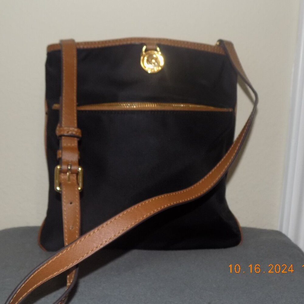 Michael Kors Black Cross body Bag with Leather Trim